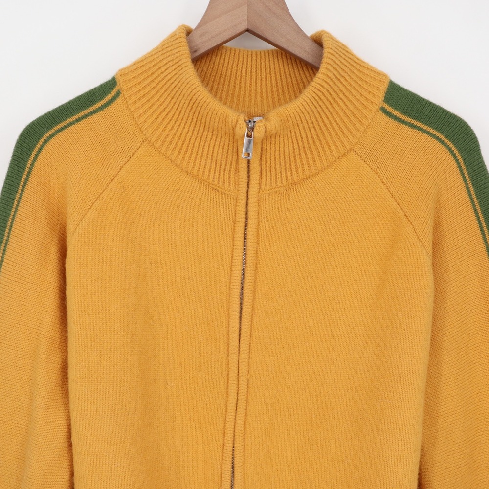Track Jacket Womens Large Yellow Knit Ribbed Full Zip Mock Neck Raglan Sleeve - Picture 3 of 9